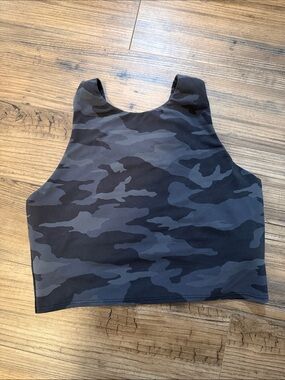 Athleta Black & Gray Camo High-Neck Crop Tank